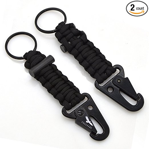 Freehawk® Firestarter Paracord Keychain Braided Paracord Survival Keychain Paracord Braided Rope Cord Band Keychain with Firestarter