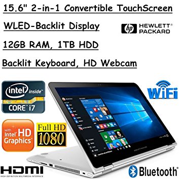 2018 HP ENVY x360 Convertible 2-in-1 Full HD IPS 15.6" Touchscreen Notebook, Intel Quad Core i7-8550U Processor, 12GB Memory, 1TB Hard Drive, HD Webcam, Backlit Keyboard, Bang & Olufsen Audio