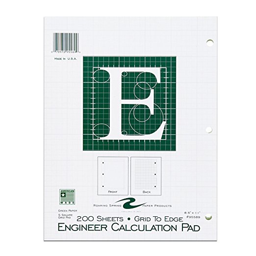 Roaring Spring Engineering Computation Pad 8.5 x 11 Inches 200 Sheets Green Paper Grid-to-Edge Back of each Sheet 3-Hole Punched (95589)
