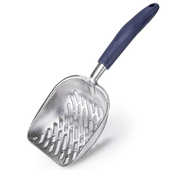 CO-Z Solid Aluminum Alloy Cat Litter Scoop Sifter Deep Shovel with Flexible Long Handle (Blue)