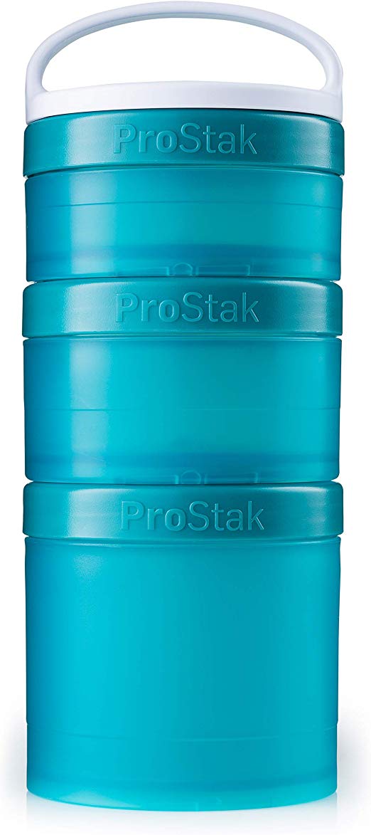 BlenderBottle ProStak Twist n’ Lock Storage Jars Expansion 3-Pak with Removable Handle, Teal