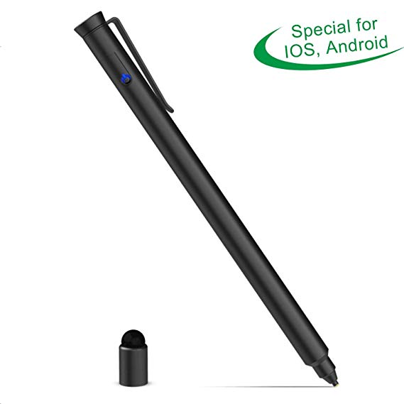Stylus Pen, Boyata 2 in 1 Stylus Compatible for ipad with 1.5mm Fine Copper Tip, Digital Pen with Replaceable Mesh Tip, Rechargeable Active Stylus Work Well with iPad, iPhone, Android Devices (Black)