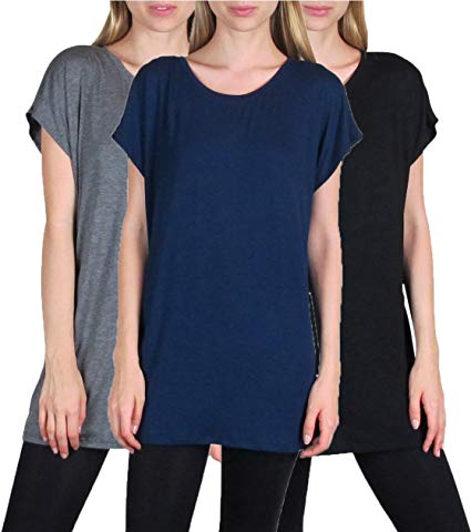 Free to Live 3 Pack Women's Tunic - Flowy Loose-fit Top with Long Kimono Sleeves