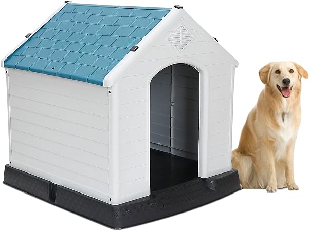 ZENY 32Inch Large Plastic Dog House - Water Resistant Dog Kennel for Small to Medium Sized Dogs All Weather Indoor Outdoor Doghouse Puppy Shelter