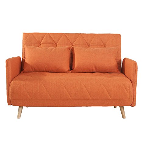 Adeco Fabric Fiber Sofa Bed Sofabed Lounge with Arm, Soft Cushion, Living Room Seat, Wood legs, Orange