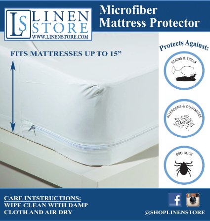 Microfiber Zippered Mattress Cover, Bed Bugs Shield, Dustmites Protector, Hypoallergenic (Full)
