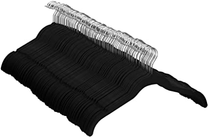 Amazon Basics Slim, Velvet, Non-Slip Shirt Clothes Hangers, Black/Silver - Pack of 100