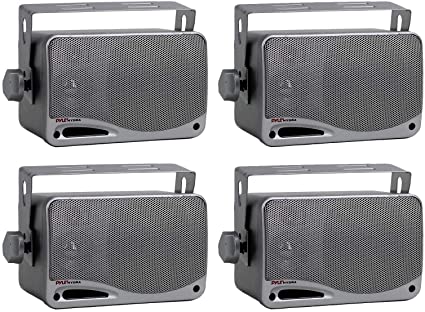 4) PYLE PLMR24S 3.5" 400 Watt Marine Audio Water Proof Mini-Box Speaker System