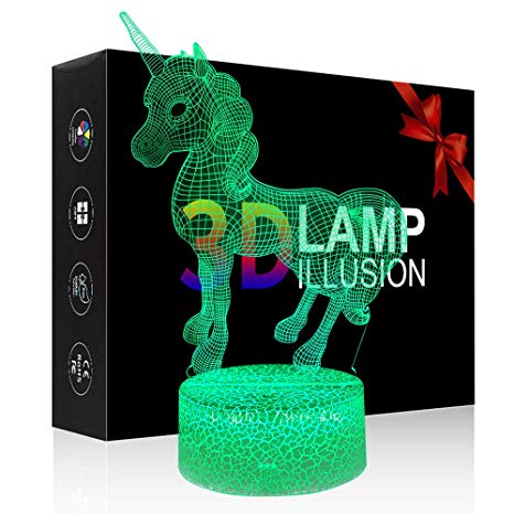 3D Illusion Night Lamp, Acsin 7 Colors Touch Control LED Table Night Light with USB Powered for Easter's Day Kids Family Holiday Home Decoration Birthday Best Gift (7 Colors-Unicorn)