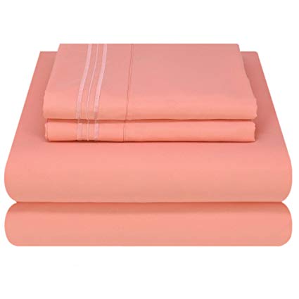 Mezzati Luxury Bed Sheet Set - Soft and Comfortable 1800 Prestige Collection - Brushed Microfiber Bedding (Coral Rose, Twin XL Size)
