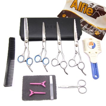 Alfie Pet by Petoga Couture - Pet Home Grooming Kit - Curved, Straight, Thinning Shears, Round-Tip Scissors, Razor Comb Trimmer, Travel Case Set