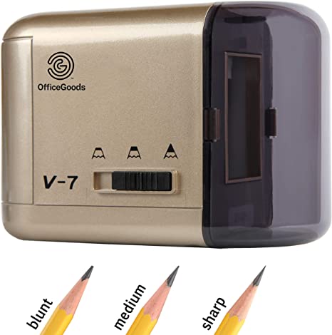 Electric & Battery Operated Pencil Sharpener - Compact Reliable Fast & Quiet - For Home Office & School That Sharpens Evenly Every Time For The Perfect Point (Gold)