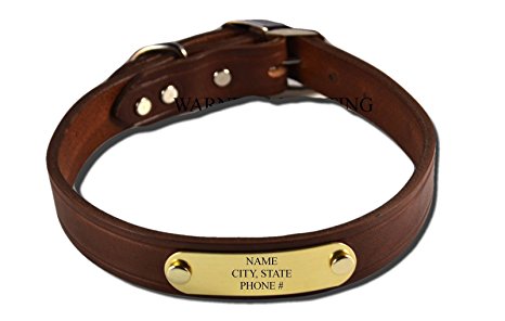 Warner Brand Cumberland Leather Dog Collar   FREE Engraved Brass ID tag