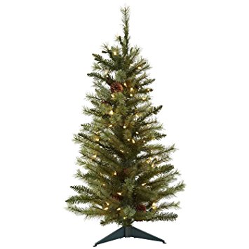 Nearly Natural 5441 Christmas Tree with Pine Cones and Clear Lights, 3-Feet, Green