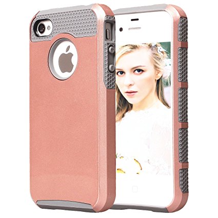 iPhone 4s Case, iPhone 4 Case, BAROX Soft TPU Bumper&Hard Shell Solid PC Back,Shock-Absorption&Anti-Scratch Hybrid Dual-Layer Slim Cover For iPhone 4S / iPhone 4 [Rose Gold Gray]