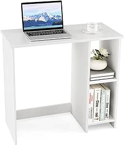 COSTWAY Compact Computer Desk, Small Wooden Study Writing Workstation with Open Compartment, Modern Simple PC Laptop Table Working Desk for Home Office Bedroom, White (without Door, 80 x 40 x 74cm)