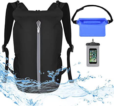 VBIGER Waterproof Dry Bag Backpack - 20L Free Phone Pouch Bum Bag Set - Lightweight Floating Dry Sack with Adjustable Shoulder Strap - for Beach Swimming Kayaking Camping Skiing Hiking Fishing