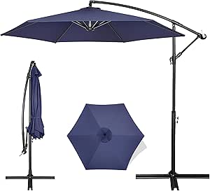 FRUITEAM 10ft Offset Hanging Market Patio Umbrella for Backyard, Poolside, Lawn and Garden w/Easy Tilt Adjustment,Waterproof UV Protection Outdoor Umbrella,Navy