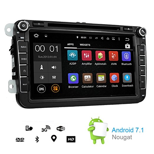 GPS Navigation for Car Stereo Double Din Bluetooth Touch Screen 8 inch Android 7.1 Sat Nav for VW Tiguan Golf Passat Jetta Skoda with Backup Camera and Map