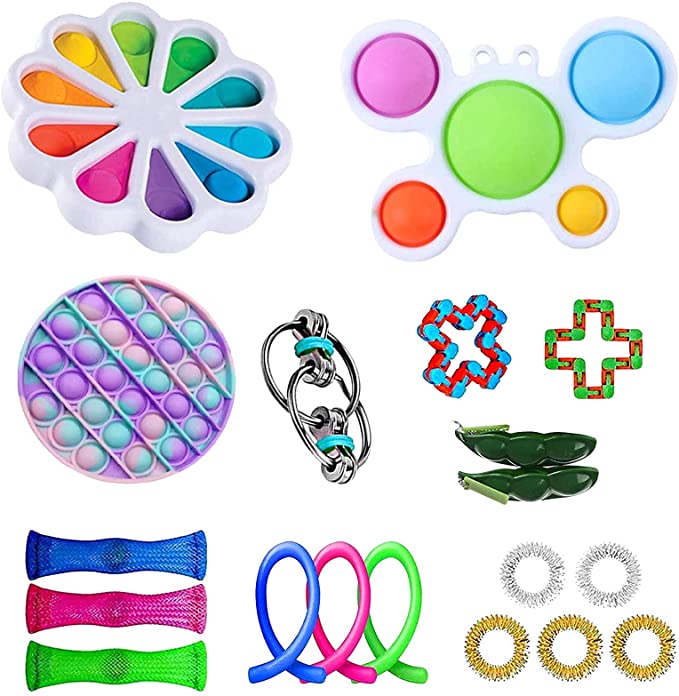 Sensory Fidget Toy Set for Kids Adults, Fidget Pack Sensory Relieves Stress Anxiety, Fidget Block with Simple Dimple in It, Tie Dye Push Pop Bubble Toy, Classroom Rewards for School Supplies (X)