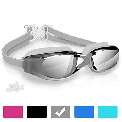 arteesol Swimming Goggles, Anti Fog Swim Goggles Crystal Clear 180° Panoramic Vision Mirrored with 100% UV Protective Coating with Protective Case and Earplug for Adults and Kids …