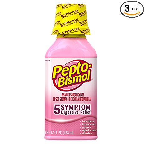 Pepto-Bismol Original Liquid 5 Symptom Medicine - Including Upset Stomach & Diarrhea Relief, 16 Oz (Pack of 3)