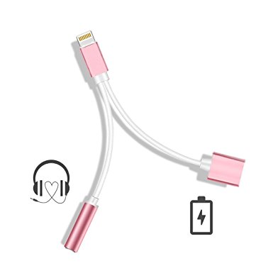 2 in 1 iPhone 7/7Plus/8/8Plus Adapter(Compatible with iOS 10.3)Rose Gold,Rusila Lightning to Charger and Lightning to 3.5mm Aux Earphones Jack Cable for iPhone 7 / 7 Plus /8/8Plus