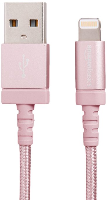 AmazonBasics Nylon Braided USB A to Lightning Compatible Cable - Apple MFi Certified - Rose Gold (3 Feet/0.9 Meter)