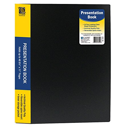 C-Line 24-Pocket Bound Sheet Protector Presentation Book, 48-Page Capacity, For 8.5 x 11-Inch Inserts, Black (33240)