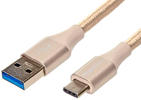 AmazonBasics Double Braided Nylon USB Type-C to Type-A 3.1 Gen 2 Charger Cable | 3 feet, Gold