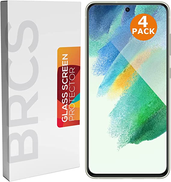 Samsung S21 FE Screen Protector Tempered Glass [4 Pack] by BRCS | 9H Hardness, Impact and Scratch Resistant, Shatterproof, Anti Fingerprint, HD Clarity