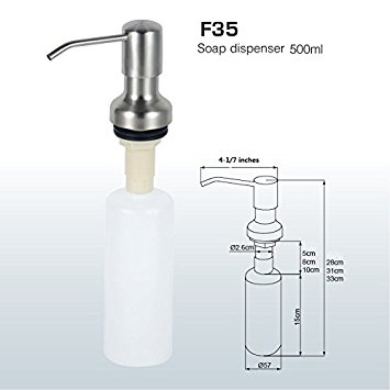 TOGU F35 Durable Stainless Steel Sink Soap Dispenser - Large Capacity 17OZ PE Bottle, Soap Dispenser easy refillable from above counter for kitchen/bathroom, Brushed Stainless Steel