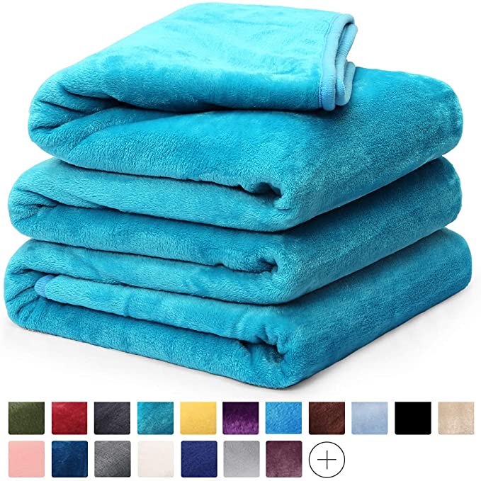 LEISURE TOWN Fleece Blanket Queen King Twin Throw Size Soft Summer Cooling Breathable Luxury Plush Travel Camping Blankets Lightweight for Sofa Couch Bed (Turquoise, Queen (90" x 90"))