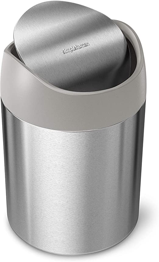 simplehuman 1.5 Liter / 0.4 Gallon Countertop Trash Can, Brushed Stainless Steel