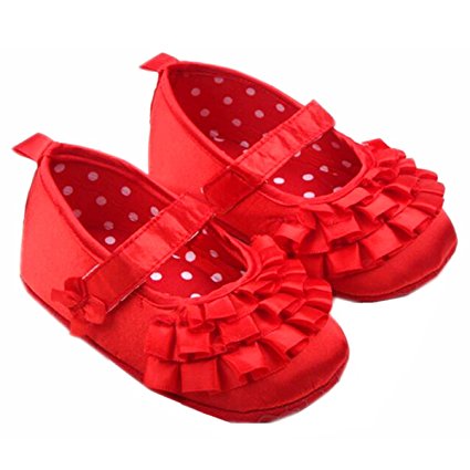 M2cbridge Baby Girl's Bow Dress Shoe Infant Toddler Pre-walker Crib Shoe (12-18 Months, Red silk)
