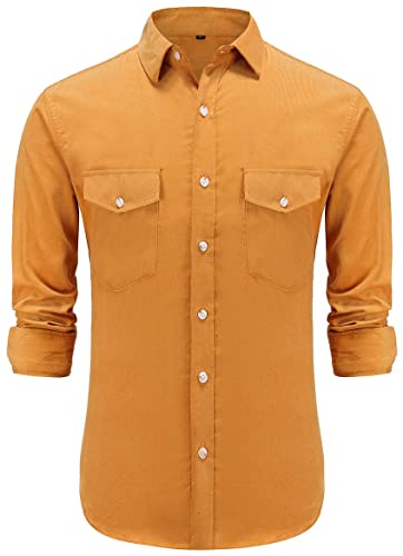 Dioufond Corduroy Shirts for Men Long Sleeve Mens Corduroy Shirt