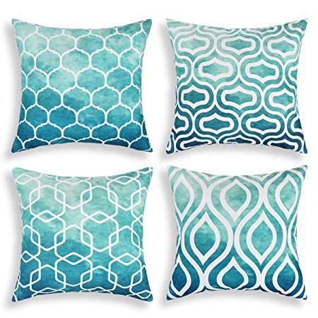 BLEUM CADE Geometric Throw Pillow Covers Colorful Geometric Trellis Pillow Cases Set of 4 Cozy Pillow Covers 18 X 18 Inches for Sofa Bedroom Car