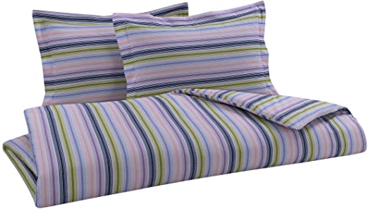 DELANNA Reversible Duvet Cover Set 100% Cotton 3 Piece Percale Duvet Cover Set Includes Duvet Cover and 2 Pillow Shams Crisp, Comfortable, Breathable, Soft (Full/Queen, Multistripe)