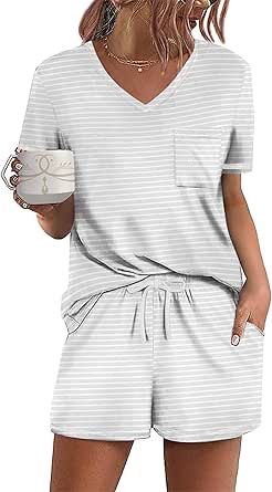 Ekouaer Women's Pajamas Sets Short Sleeve Lounge Sets Sleepwear Casual Two Piece Pjs With Pockets