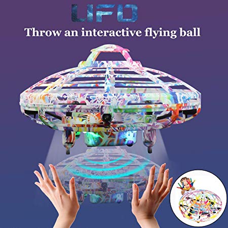 Flying Ball Toy, Cool UFO Hand-Controlled Drone Quadcopter Flying RC Toy for Boys Girls Valentines Gift,Colorful Flashing LED Lights Interactive Infrared Induction Helicopter Ball with 360°Rotating