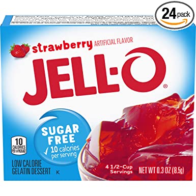 JELLO Strawberry Gelatin Dessert Mix (0.30oz Boxes, Pack of 24)