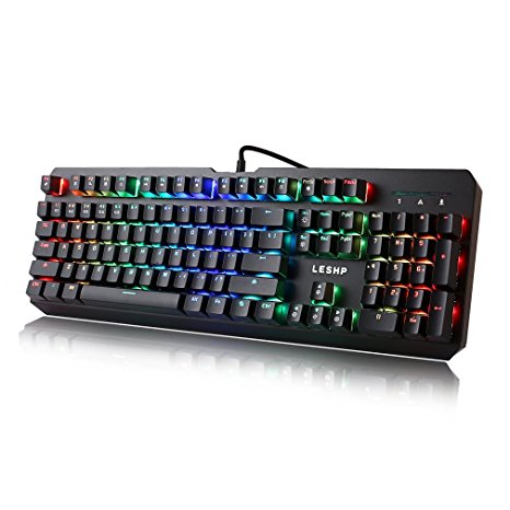 Elepawl Gaming Keyboard, 104 Keys Multimedia Wired Mechanical Keyboard with RGB LED Backlit Backlight, Aluminum ABS Base, USB Interface Adjustable Lighting Effects for PC MAC Laptop Gamers, Typists