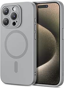 ESR for iPhone 15 Pro Case with MagSafe, Supports Magnetic Charging, Slim Liquid Silicone Case, Shock Absorbing, Screen and Camera Protection, Cloud Series, Grey