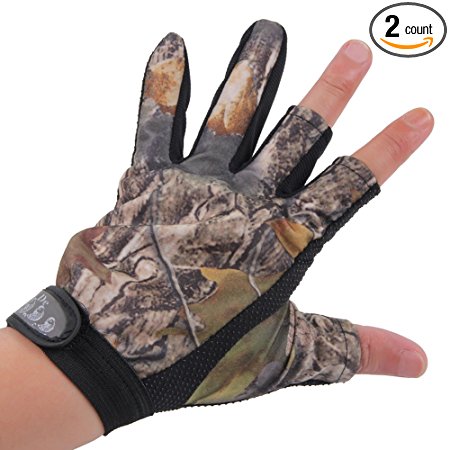 LIAMTU Anti-slip Fishing Gloves with 3 Fingerless, Water-proof Fishing Gloves Camouflage Color