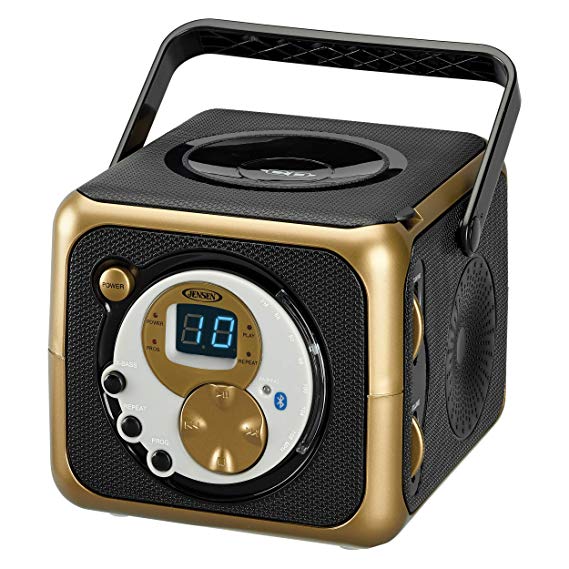 Jensen CD-555 Black/Gold Limited Edition Color Portable Bluetooth Music System with CD Player & FM Radio with Aux-in & Headphone Jack Line-In
