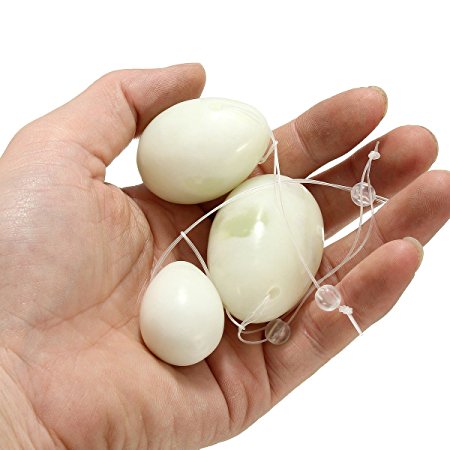 ELEGIANT Set of 3 Natural White Jade Egg for Kegel Exercise Pelvic Floor Muscles Vaginal Exercise Yoni Egg Ben Wa Ball Health Care for women gift