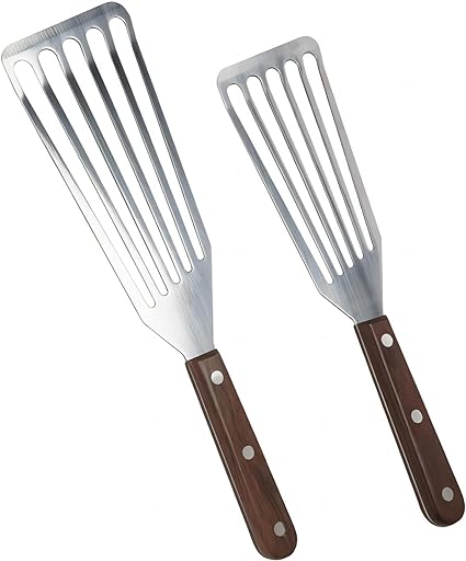 GREATLINK Fish Spatula - Stainless Steel Slotted Turner with Durable 1.2mm Thickness Blade for Fish/Egg/Meat/Dumpling Turning, Flipping, Frying and Grilling - Set of 2