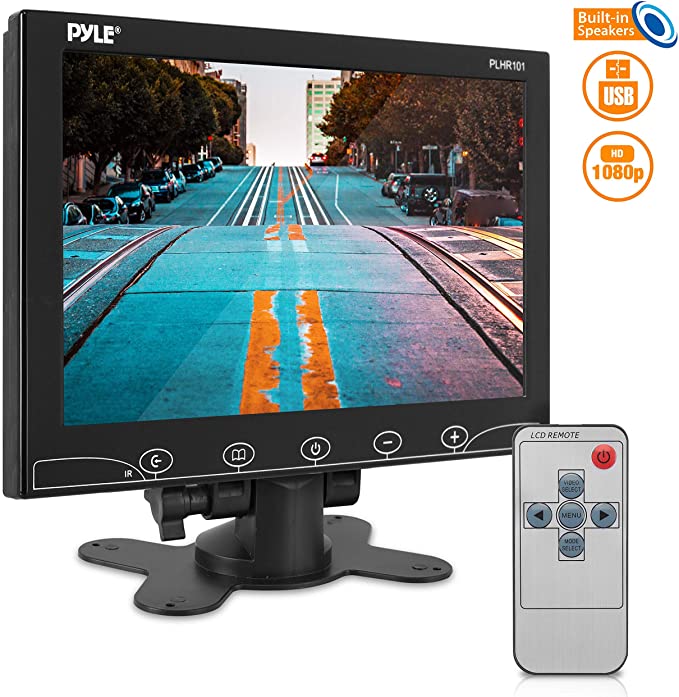 10-Inch Security Camera Monitor Screen - 1080p HD Widescreen Video Monitor Display w/HDMI RCA BNC VGA Input for Computer DVR FPV CCTV Cam Home Office Surveillance Raspberry Pi Gaming - Pyle PLHR101