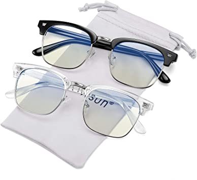 Blue Light Filter Glasses Vintage Half Frame Semi-Rimless Clear Lens Computer Game Eyeglasses Eyewear Blocking Blue Ray Fake Glasses 2 Pack (Black Clear)