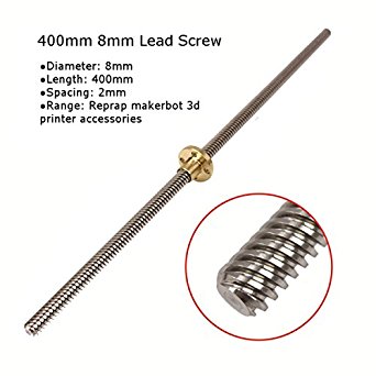 Drillpro 400mm 8mm Lead Screw ACME Lead Screw and Nut for 3D Printer Z Axis